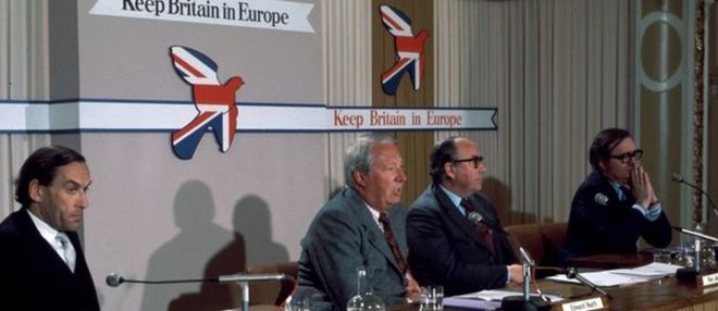 Эдвард Хит и Рой Дженкинс проводят кампанию за голосование «да» на референдуме ЕС 1975 года