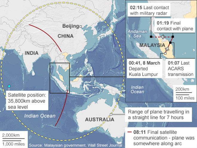 Map: Last reported position of flight MH370
