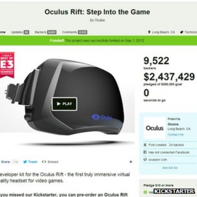 Страница Oculus Rift Kickstarter
