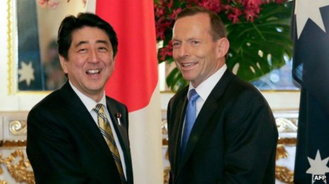 Премьер-министр Японии Синдзо Абэ и премьер-министр Австралии Тони Эбботт