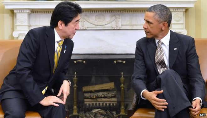 Встреча премьер-министра Японии Синдзо Абэ и президента США Обамы в Белом доме в феврале