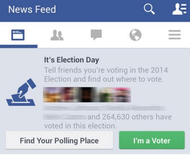 Снимок экрана Facebook "Я избиратель" кнопка