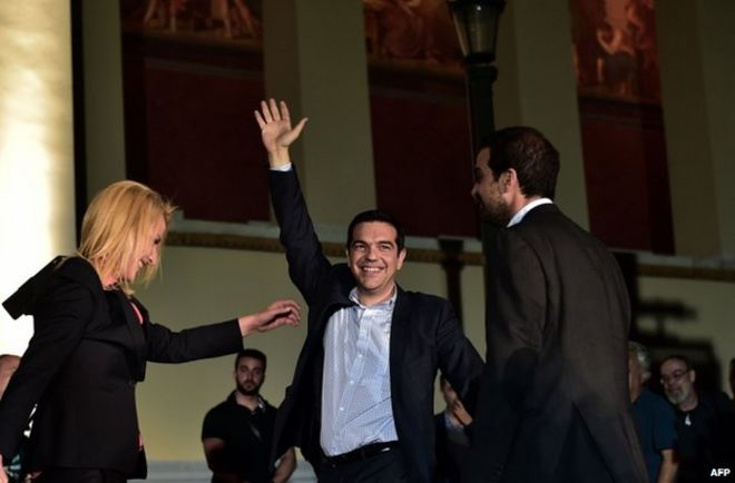 Сирийский лидер Алексис Ципрас празднует в Афинах 25 мая
