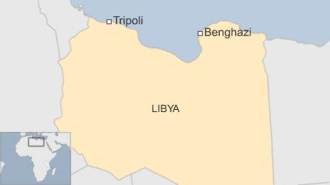 Карта с изображением Бенгази и Триполи в Ливии