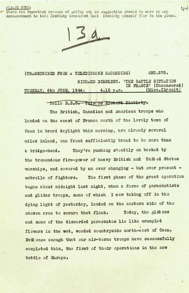 Dimbleby отчет от 1600, 6 июня 1944 года