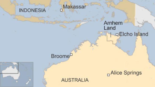 Карта с изображением Земли Арнем, острова Эльчо и Макассара