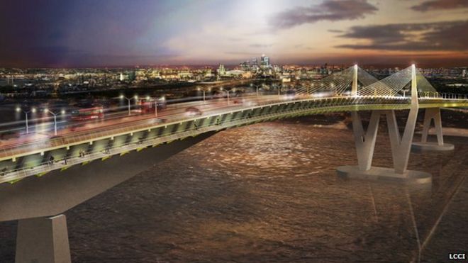 Впечатление художника от Моста Восточного Лондона, спроектированного архитекторами Arup и HOK
