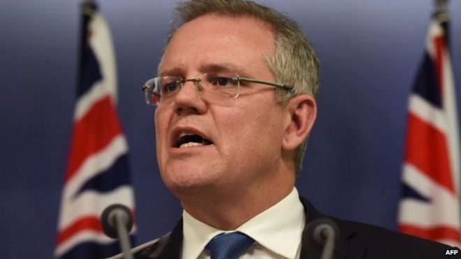 Министр иммиграции Австралии Скотт Моррисон на пресс-конференции в Сиднее 25 июля 2014 года