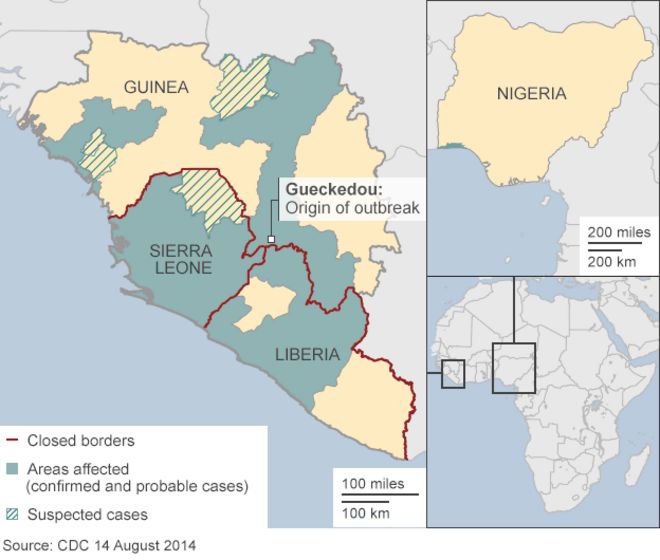 Карта: вспышка Эболы в Западной Африке