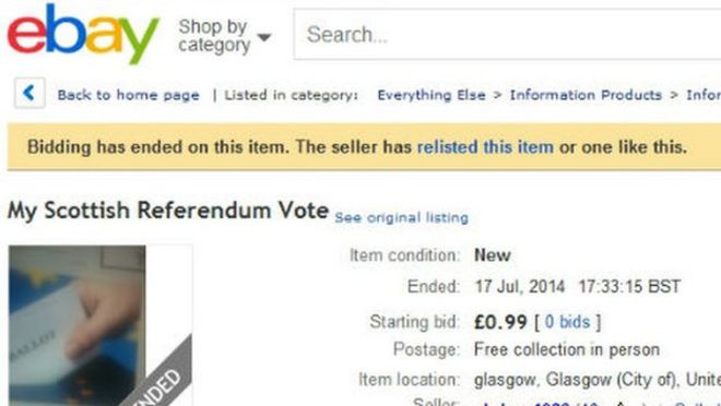 Список Ebay для голосования на референдуме