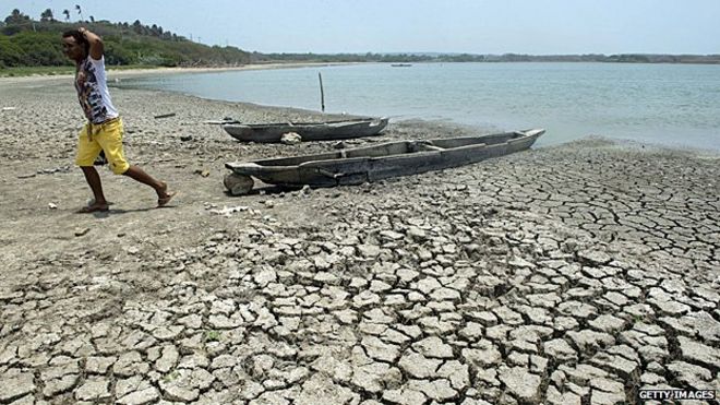 Одна из самых сильных засух в истории Колумбии обнажает дно озера Эль-Сисне в Пуэрто-Колумбии в июле