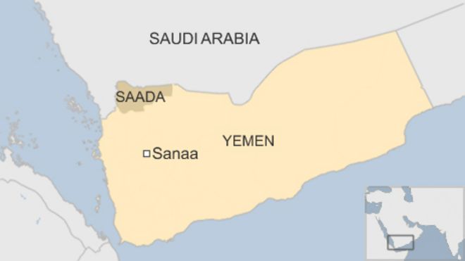 Карта Йемена с указанием столицы Сана и провинции Саада