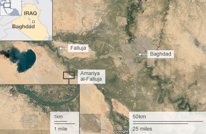 Спутниковое изображение, показывающее местонахождение Амарии аль-Фаллуджи