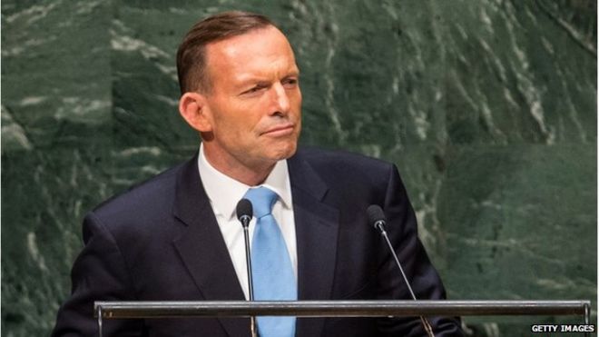 Премьер-министр Австралии Тони Эбботт выступает на 69-й сессии Генеральной Ассамблеи ООН 25 сентября 2014 года в Нью-Йорке