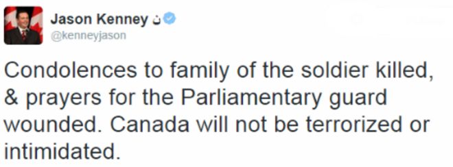 Tweet от канадского политика Джейсон Кенни - 22 октября 2014 года
