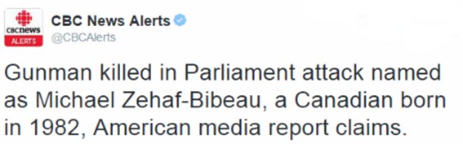 Tweet от CBC News Alerts