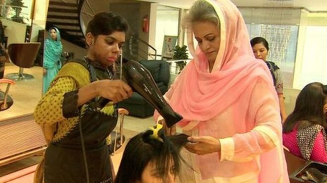 Beauticians at work in Musarat Misbah's salon