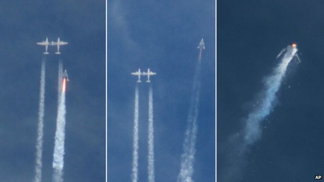Ракета Virgin Galactic SpaceShipTwo взрывается в воздухе во время испытательного полета - 31 октября 2014 года