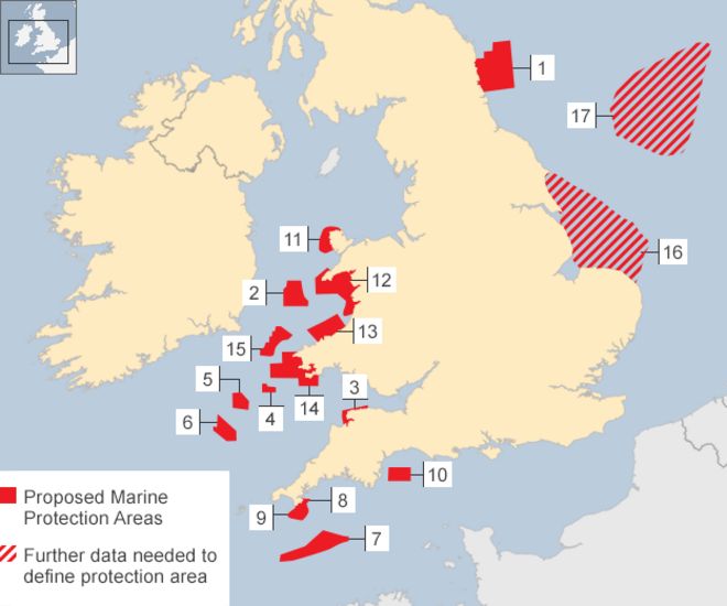 Карта с указанием предлагаемых морских охраняемых районов