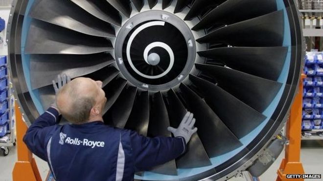 Рабочий Rolls-Royce и реактивный двигатель