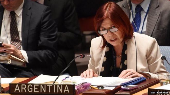 Мария Кристина Персеваль, посол Аргентины при Организации Объединенных Наций, прибыла в Нью-Йорк 2 мая 2014 г.