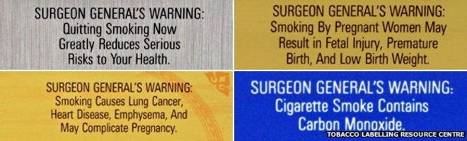 Четыре текстовых предупреждения от американских сигарет