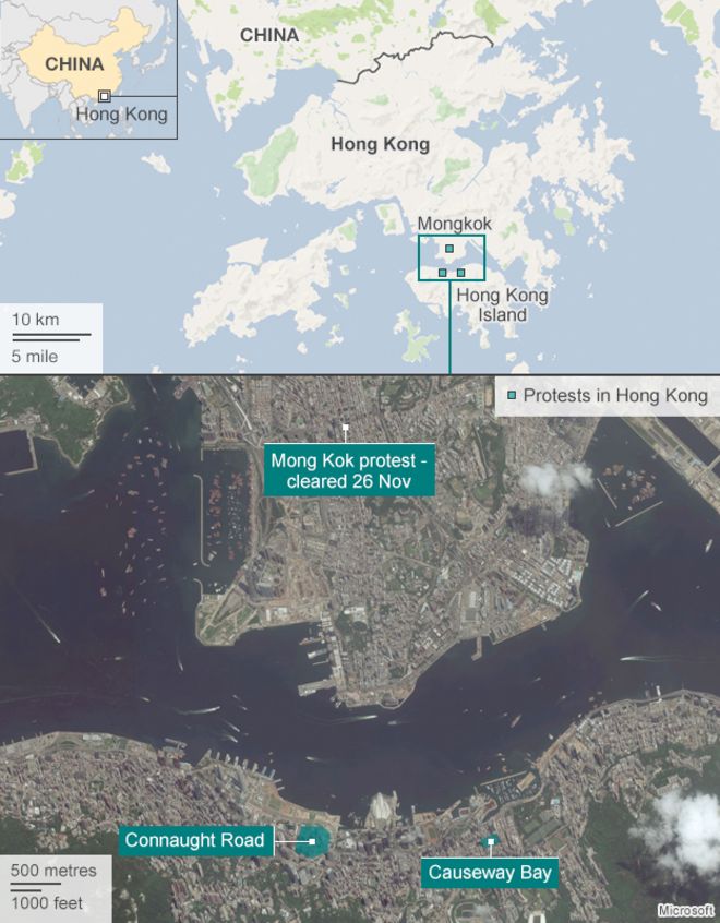 Карта протестов Гонконга