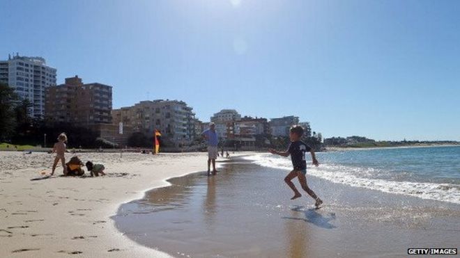 Дети наслаждаются погодой на пляже в Сиднее