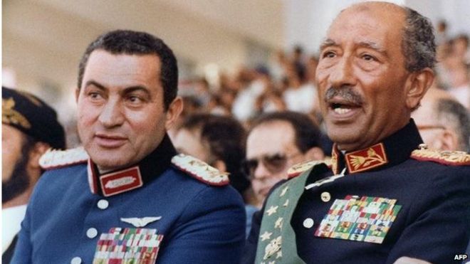 Mubarak and Sadat moments before the shooting on 6 October 1981, in Cairo