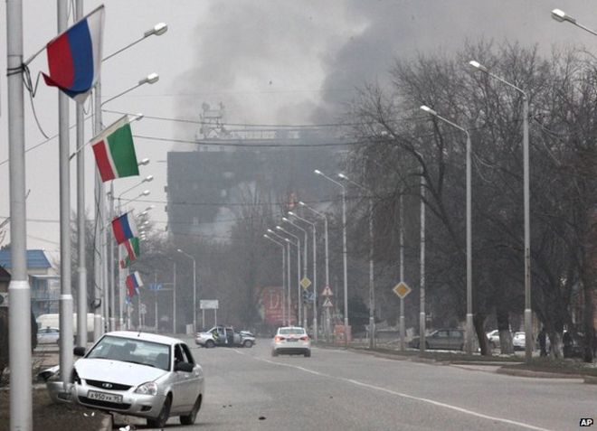 Сцена нападения боевиков в Грозном, 4 декабря 14