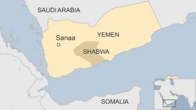 Карта Би-би-си Йемена, на которой изображена шабва