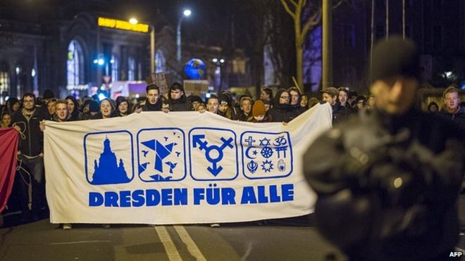 Встречный протест в Дрездене.15 декабря 2014