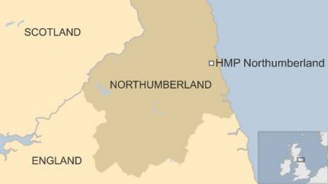 Карта, показывающая HMP Нортумберленд