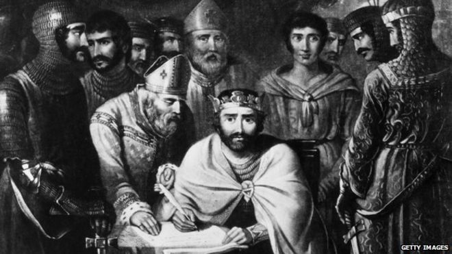Иллюстрация короля Джона подписания Великой хартии вольностей