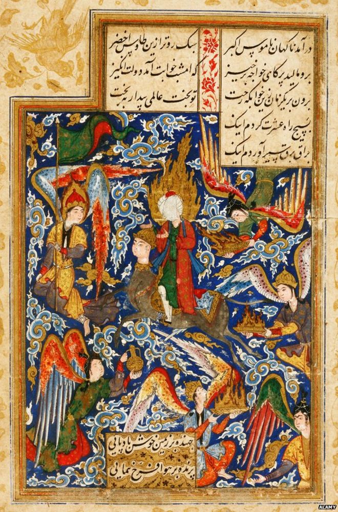 Изображение из иранской рукописи XVI века, показывающее вознесение на небеса