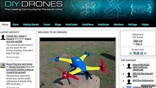 DIYdrones.com, форум, созданный бывшим редактором Wired Крисом Андерсоном, с 50 000 участников