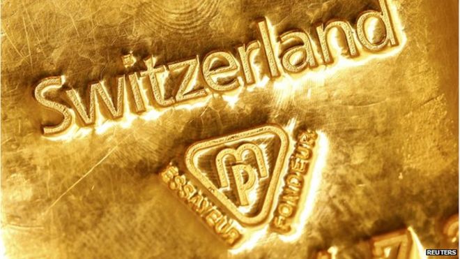 Золотой слиток с надписью Швейцария