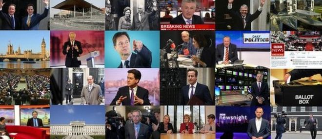 Композитные изображения политиков, исторические моменты выборов и вещателей BBC