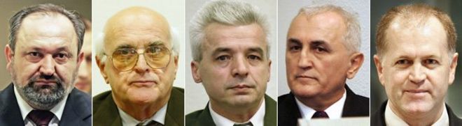 От L-R: V Попович, L Beara, D Николич, R Miletic, V Pandurovic - изображения предоставлены AFP и Getty Images