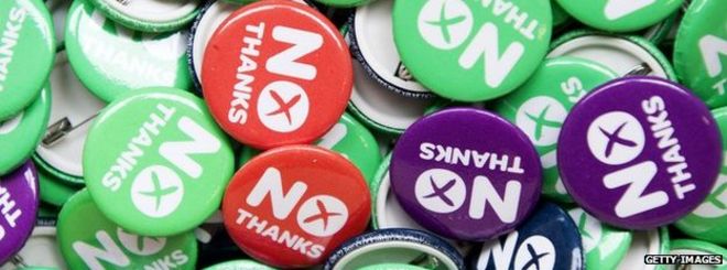 Проголосуйте за «нет» значки шотландского референдума