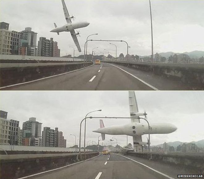 Изображение самолета, разбившегося над мостом в Тайване (4 января 2015 г. - изображение @ Missxoxo168)