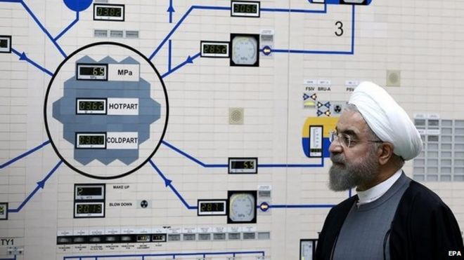 Хасан Рухани посещает АЭС в Бушере в Иране в январе 2015 года