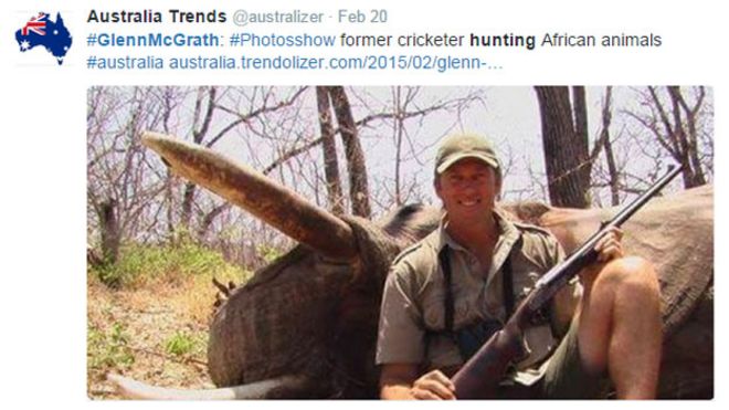 Снимок экрана из Твиттера об охотничьих фотографиях Гленна МакГрата