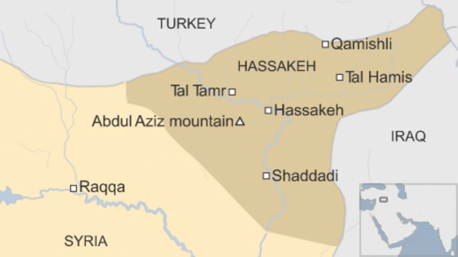 Карта, показывающая Тал Тамр и провинцию Хассаке в Сирии