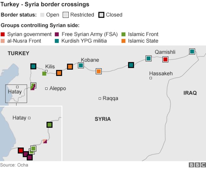 Карта, показывающая пересечение границ между Турцией и Сирией