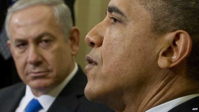 Президент США Барак Обама и премьер-министр Израиля Биньямин Нетаньяху (слева) во время встречи в Овальном кабинете Белого дома в Вашингтоне, округ Колумбия, 5 марта 2012 г.