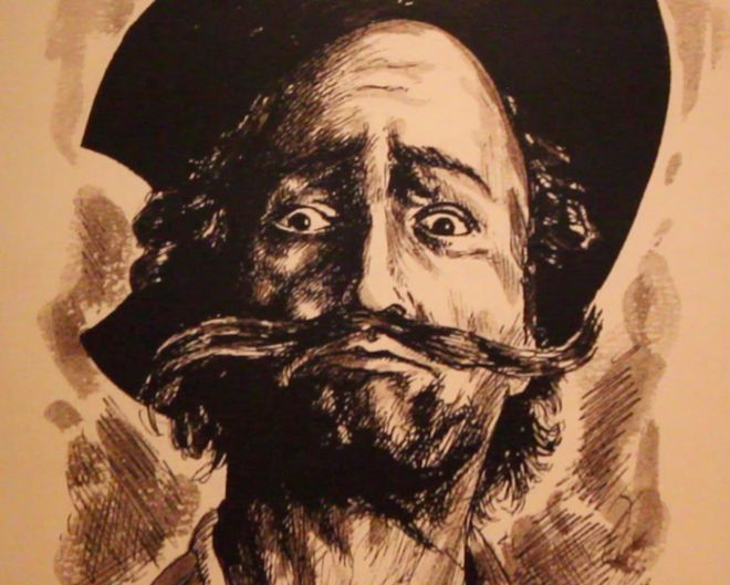 Рисунок Дон Кихота на выставке Coleccionismo Cervantino в Испанской национальной библиотеке (март 2015)