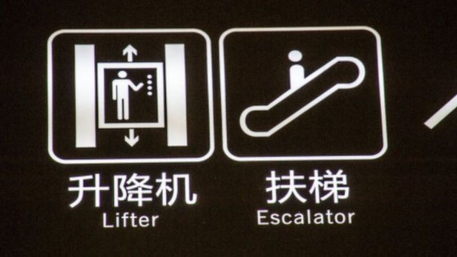 Знаки лифта и эскалатора в Китае