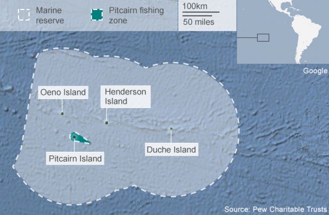 Карта, показывающая острова Питкэрн и морской заповедник