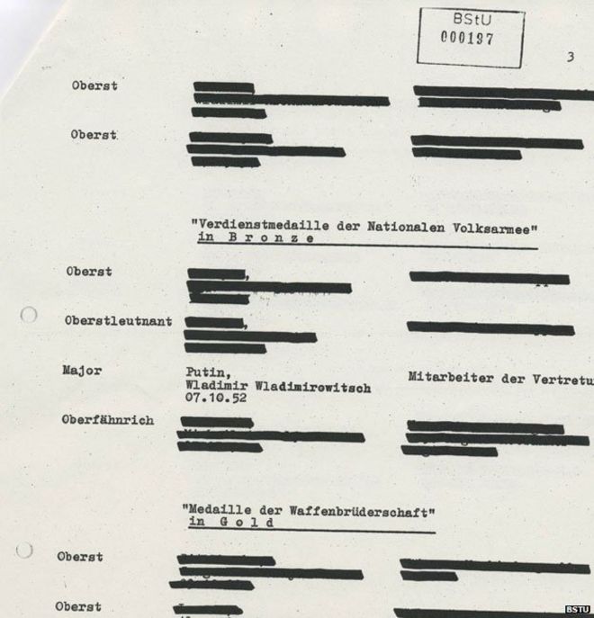 Сильно отредактированный документ Штази со ссылкой на Владимира Путина